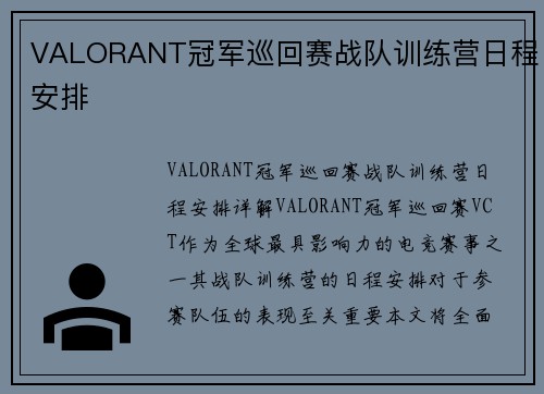 VALORANT冠军巡回赛战队训练营日程安排
